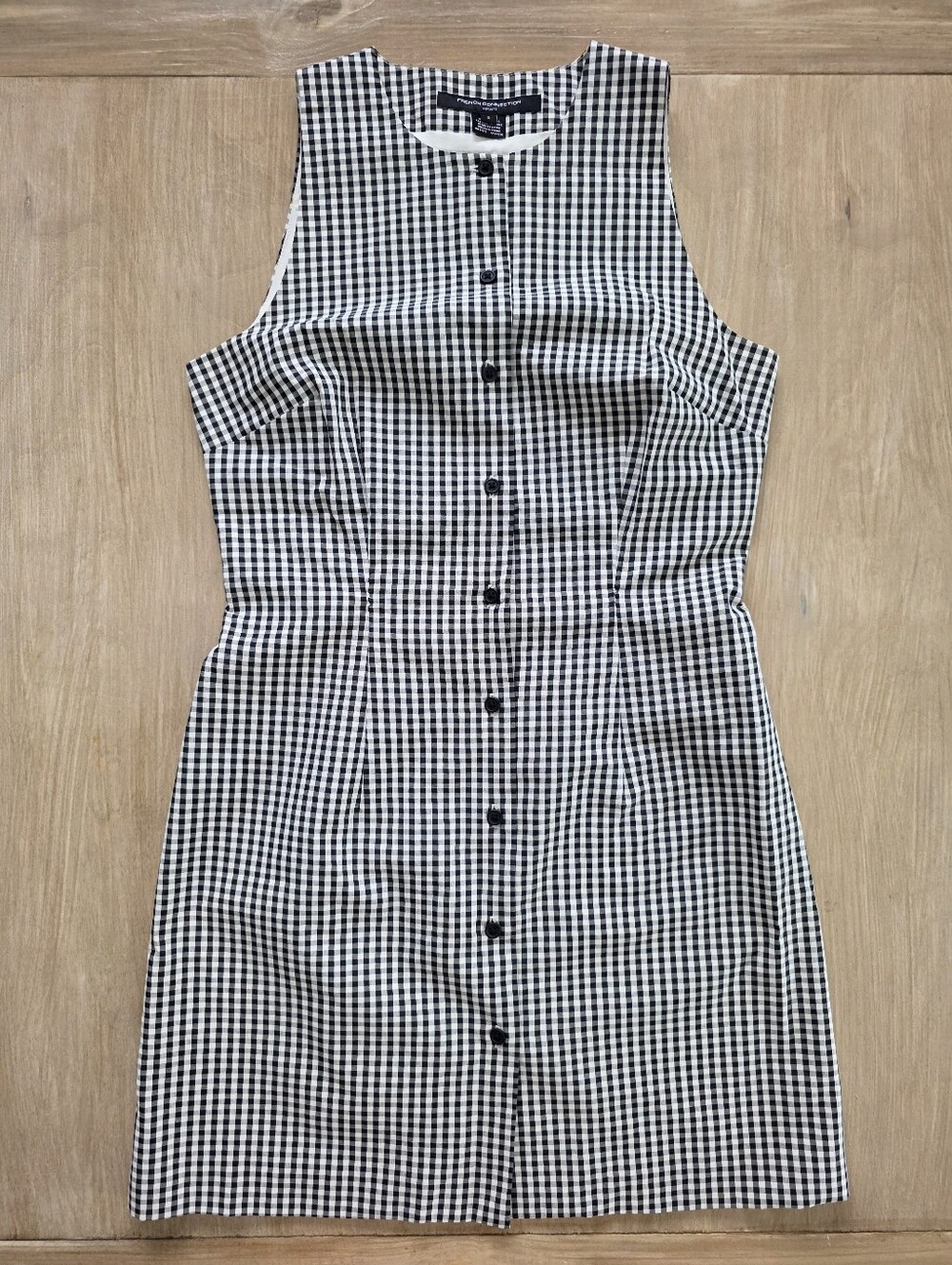 French Connection Black White Gingham Sleeveless Button Front Dress Size Small